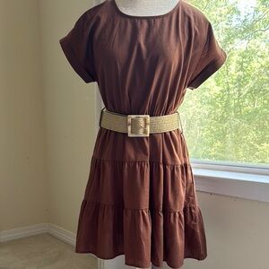 Brown Tiered Dress with Belt